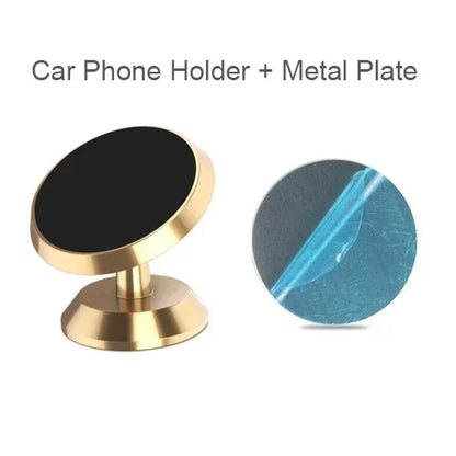 Suporte magnético universal para celular, compatível com diversas marcas (iPhone, Samsung, Xiaomi, Huawei). Possui fixação por adesivo, podendo ser instalado no painel do carro ou em paredes.