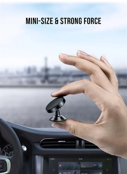 Suporte magnético universal para celular, compatível com diversas marcas (iPhone, Samsung, Xiaomi, Huawei). Possui fixação por adesivo, podendo ser instalado no painel do carro ou em paredes.