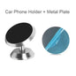 Suporte magnético universal para celular, compatível com diversas marcas (iPhone, Samsung, Xiaomi, Huawei). Possui fixação por adesivo, podendo ser instalado no painel do carro ou em paredes.