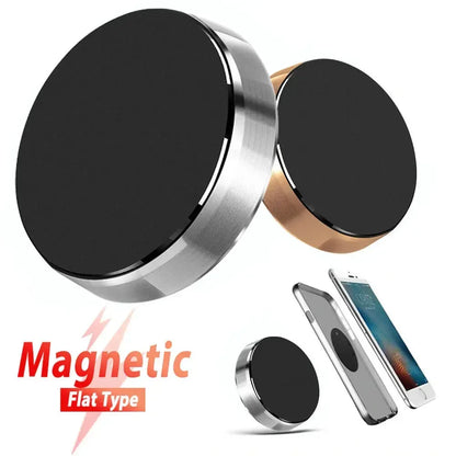 Suporte magnético universal para celular, compatível com diversas marcas (iPhone, Samsung, Xiaomi, Huawei). Possui fixação por adesivo, podendo ser instalado no painel do carro ou em paredes.